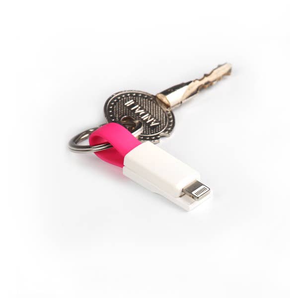 2-in-1 Ladekabel Schlüsselanhänger Pink – kompakt, USB-C und Micro-USB