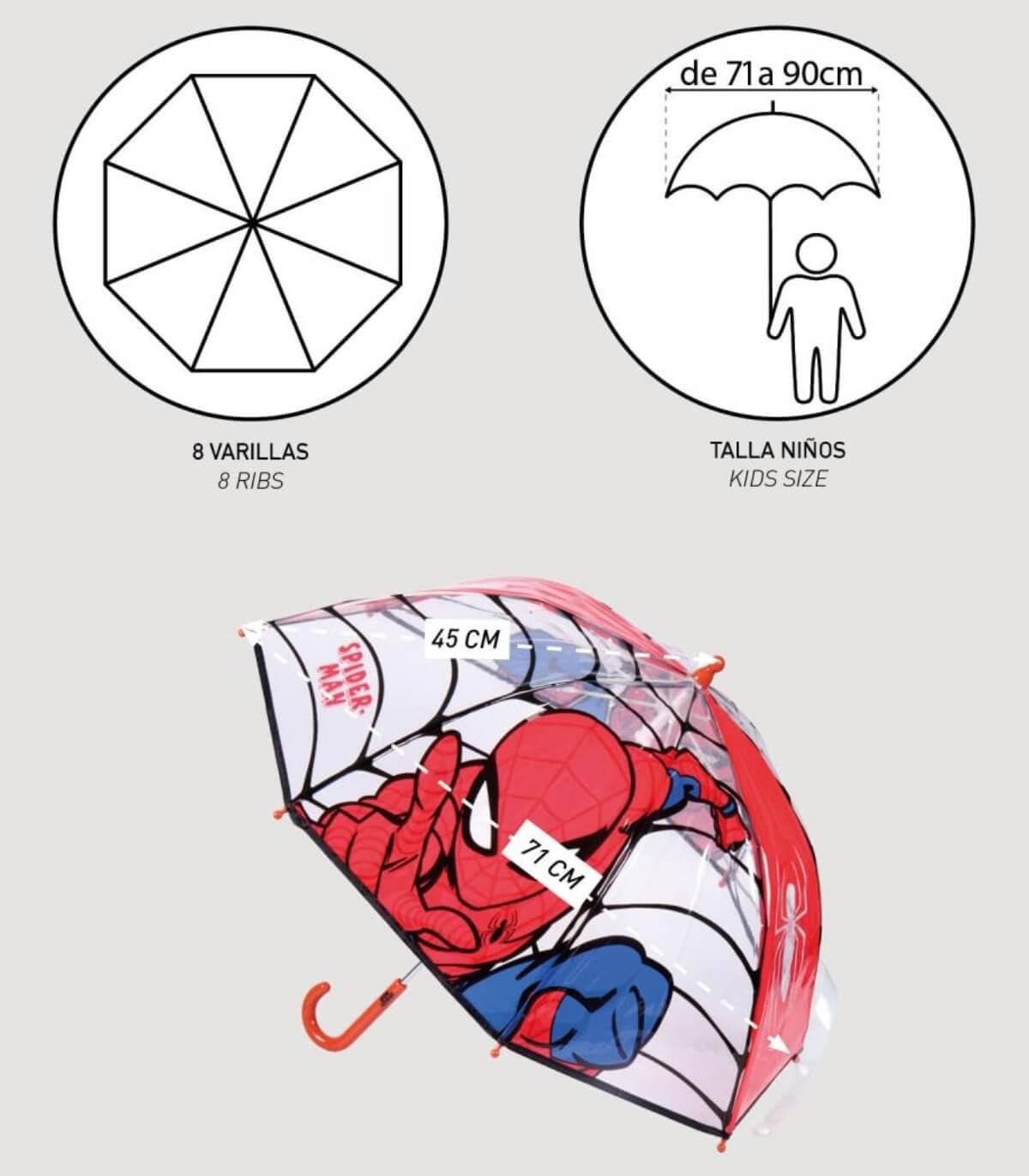 Spider-Man Kinderregenschirm mechanisch – wasserabweisend, leicht, für Jungen