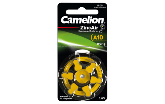 Knopfzelle CAMELION, A10, Zink-Luft, 6er-Blister
