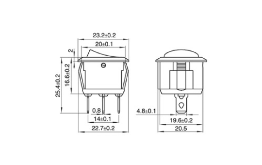 Wippenschalter McPower 3-polig, rote Wippe, beleuchtet, 250V/6A, Stellungen: EIN/AUS