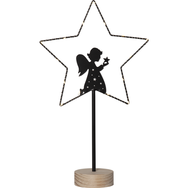LED-Standleuchte ''Glimta'', Engel in Stern, 25x42cm, Metall/schwarz, Holzfuß