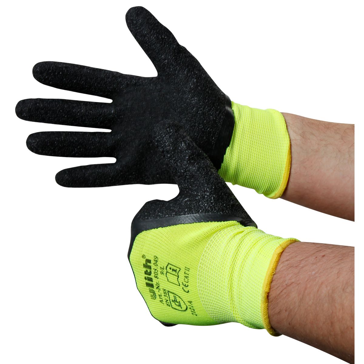 Montage-Feinstrickhandschuhe, Größe 9/L, gelb, 13G-Trägermaterial, Latex