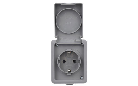 Feuchtraum Steckdose McPower ''Secure'', 250V~/16A, IP44, AP, grau