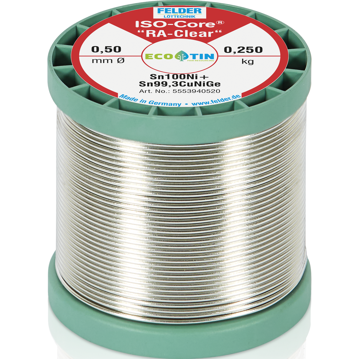 Lötdraht FELDER ISO-CORE ''RA-Clear'', Sn100Ni+, 0,5mm, 250g, bleifrei