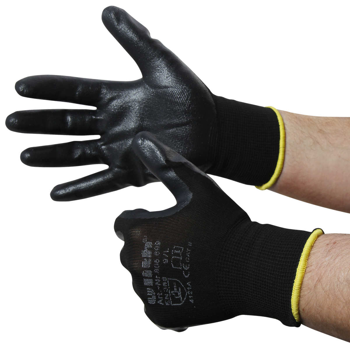 Montage-Feinstrickhandschuhe, Größe 11/XXL, schwarz, 13G-Trägermaterial, Nitril