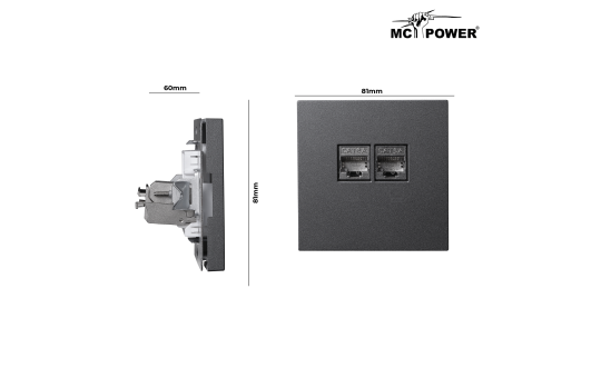 Netzwerk-Dose McPower ''Shallow'' CAT6A, UP, anthrazit, vollgeschirmt