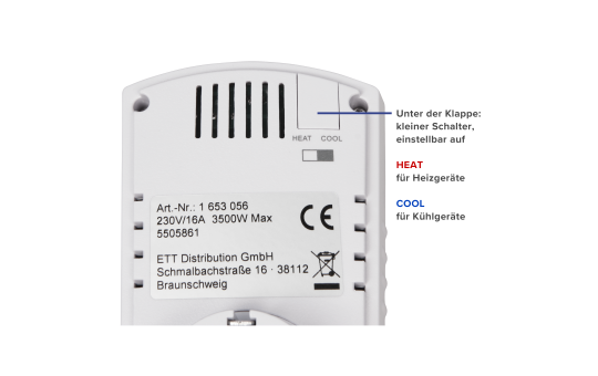 Steckdosen-Thermostat McPower ''TCU-330'' 5-30°C, max. 3500W, 230V