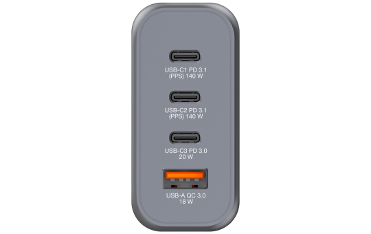 Ladeadapter Verbatim, Universal,GNC-140, GaN, 140W,grau,1x USB-A QC, 3x USB-C PD