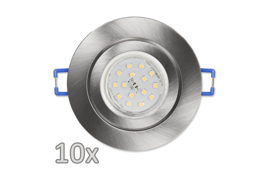 Einbauleuchten-Set McShine, 10xRahmen, 10xLED-Strahler,Edelstahl, 5W,500lm, IP44