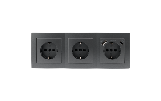 Steckdosenblock McPower ''Flair'' anthrazit, 3-fach Schutzkontakt + USB-C / USB-A