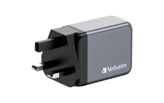 Ladeadapter Verbatim, Universal, GNC-65, GaN, 65W,grau, 1x USB-A QC, 2x USB-C PD