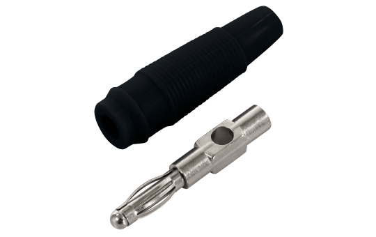 Bananen-Stecker McPower, 4 mm, Querloch, Druckfeder, schwarz, Metall
