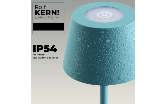 LED-Tischleuchte ROLF KERN „Club Nano“ 21cm, Türkis, Akku, dimmbar