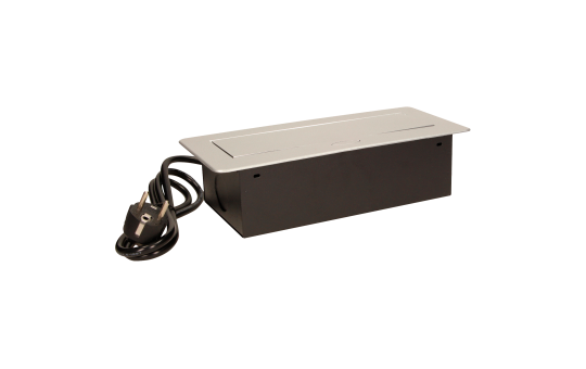 Tisch-Einbausteckdose, 3fach, silber-schwarz, 2500W, 1,5m Anschlusskabel