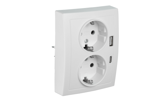 Schutzkontakt-Steckdose McPower ''Flair'' 2-fach, 250V~/16A, USB-A+C, PD20W, weiß