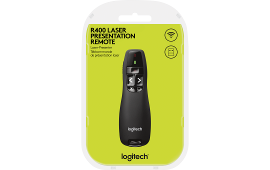 Presenter Logitech ''R400'', USB, Laser, schwarz, kabellos