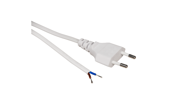 Euro-Netzkabel McPower mit Schnurschalter und blanken Enden, 2m, weiß, Kupfer