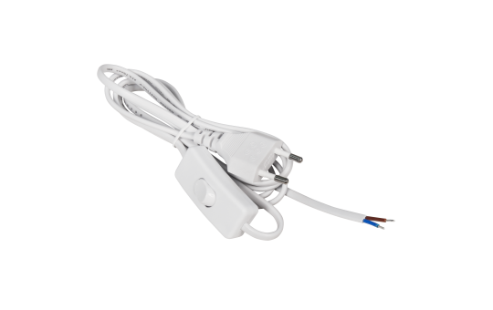 Euro-Netzkabel McPower mit Schnurschalter und blanken Enden, 2m, weiß, Kupfer