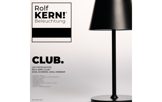 LED-Tischleuchte ROLF KERN „Club Mini“ 25cm, schwarz, Akku, dimmbar