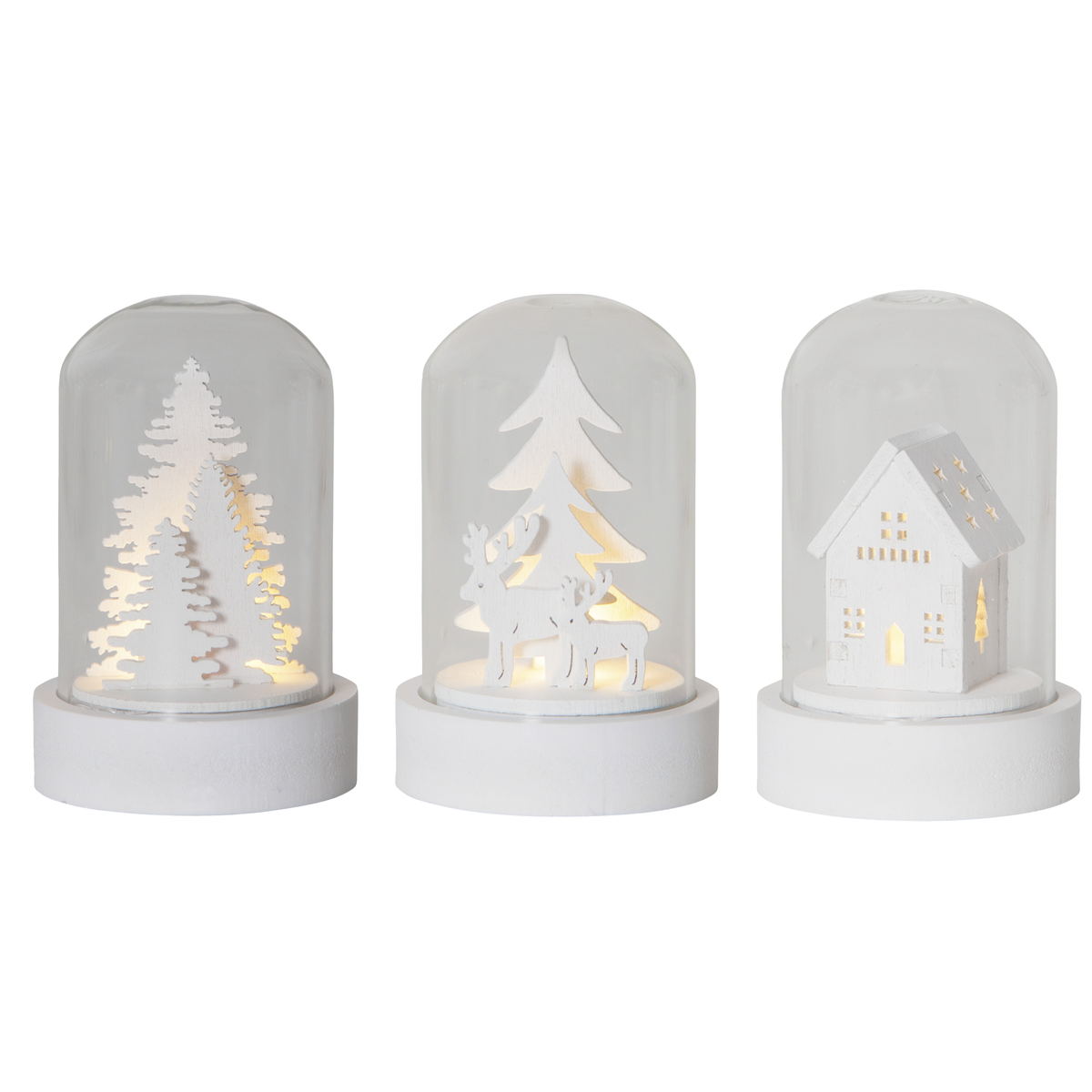 LED-Dekoration ''Kupol'', 3er Set, weiß, Haus, Rentier, Wald, 5.5x8.5cm, warmweiß