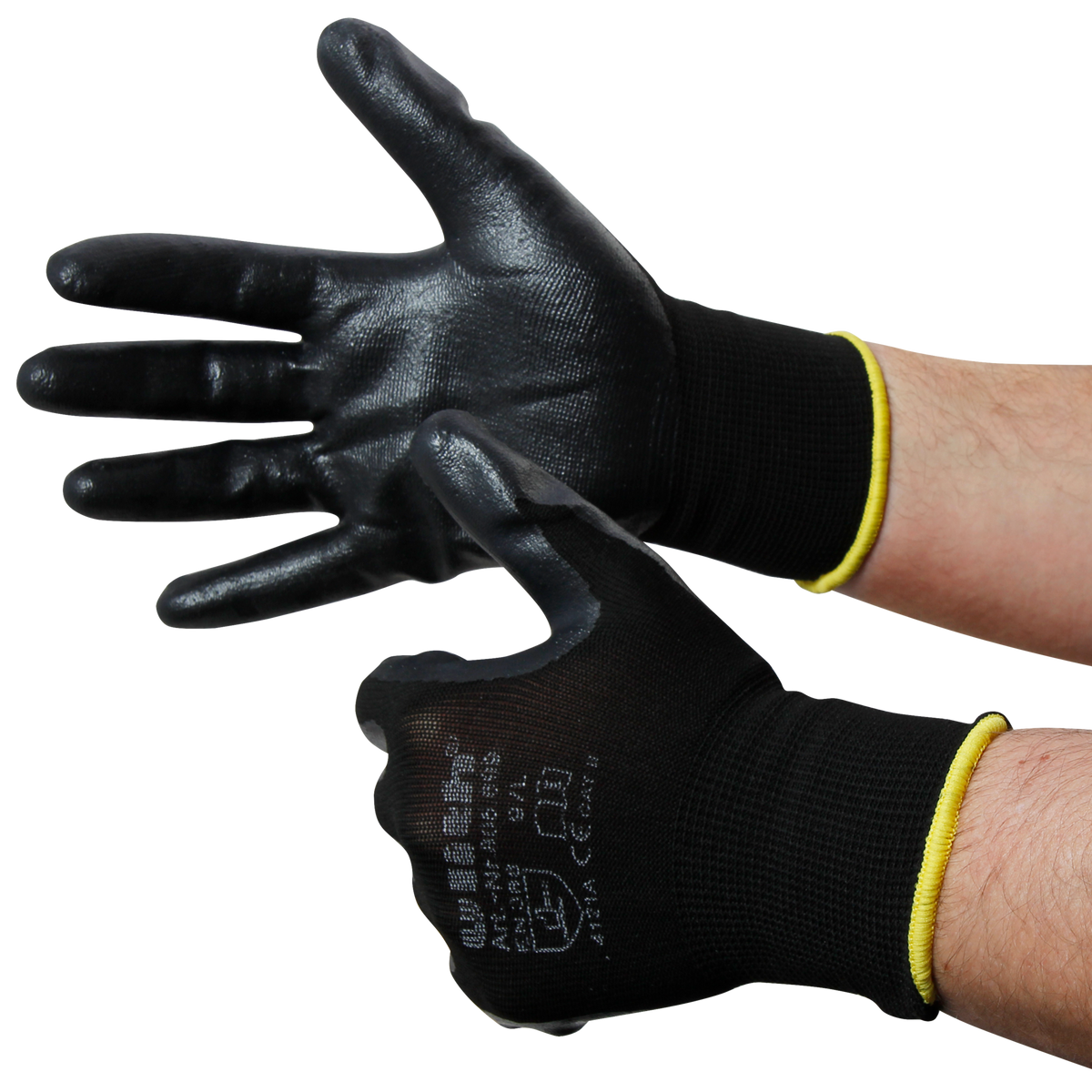 Montage-Feinstrickhandschuhe, Größe 10/XL, schwarz, 13G-Trägermaterial, Nitril