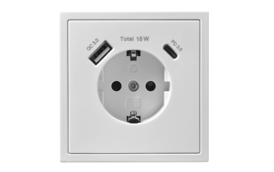 Schutzkontakt-Steckdose McPower ''Shallow'' 1x USB-C - 18W Quickcharge - 1x USB-A