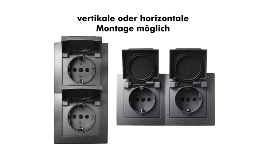 Steckdosen Set McPower Flair ''Beginner 2S-IP44'', 3-teilig, anthrazit, IP44