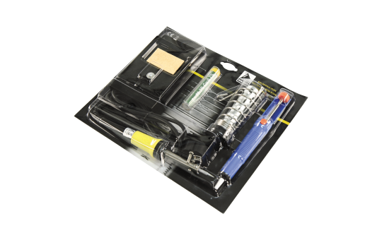 Lötset McPower ''LS-303'' 30W-Lötkolben, Entlötpumpe, Ständer, Lötzinn, auf Blister