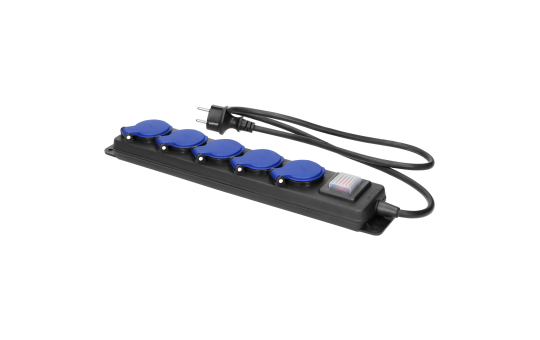 Netzkabel Schutzkontakt-Verlängerung, 5-fach, 5m, 3x1,5mm², IP44, schwarz,