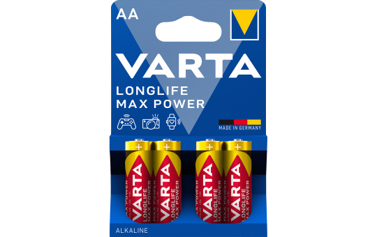 Mignon-Batterie VARTA ''Longlife Max Power'' Alkaline, Typ AA, LR06, 1,5V, 4-Pack