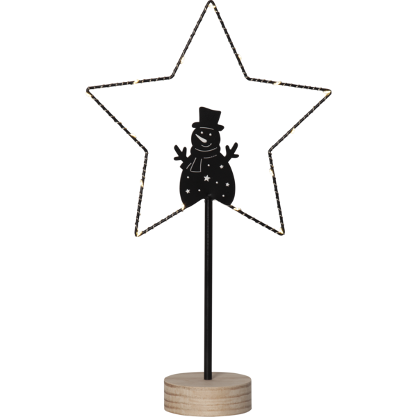 LED-Standleuchte ''Glimta'', Schneemann in Stern, 25x42cm, Metall/schwarz, Holzfuß
