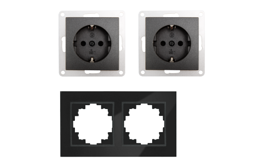 Steckdosen Set McPower Flair ''Beginner 2S-Style Profi'' anthrazit, Glasrahmen, Steckanschluss