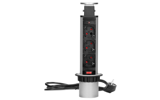 Tisch-Einbausteckdose,Turm Ø 6cm 3 fach, silber, 3600W
