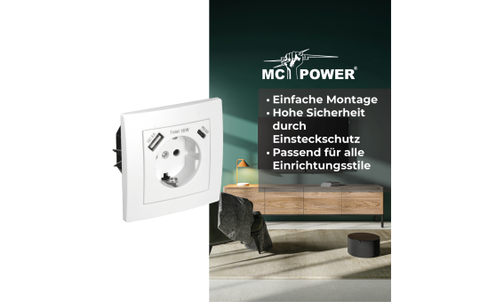 Schutzkontakt-Steckdose McPower ''Flair'' 1x USB-C 18W PD, 1x USB-A, weiß