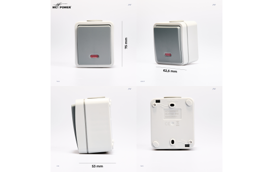 Feuchtraum Kontroll-Schalter McPower ''Fix'', Steckanschluss,IP54,250V~/10A, AP