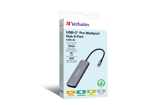 USB-C Pro 8-Port Multiport-Hub CMH-08,Verbatim,3x USB 3.2-A,USB 3.2-C,2x HDMI 4K