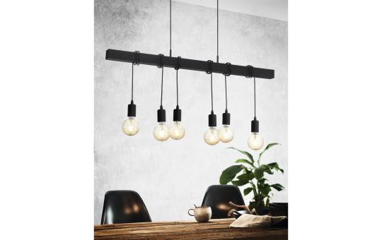 Hängeleuchte EGLO ''Townshend Black'', 6-flammig, E27, Stahl, Holz, schwarz