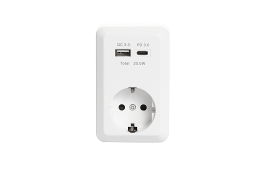 Schutzkontakt-Steckdose McPower ''Finery'', 250V/16A, 1x USB-C mit PD20W + 1x USB-A