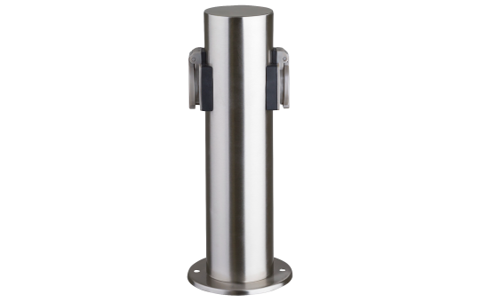 Außensteckdose 2-Fach, IP44, Edelstahl V2A, Ø118x300mm, 3680W/ 16A