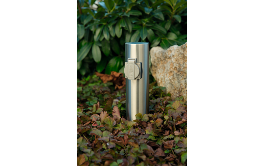 Außensteckdose 2-Fach, IP44, Edelstahl V2A, Ø118x300mm, 3680W/ 16A
