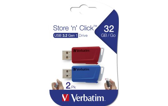 USB 3.2 Stick Verbatim ''Store 'n' Click'', 32GB, rot-blau, Typ-A, 2er-Pack