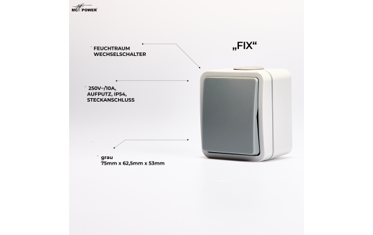 Feuchtraum Wechselschalter McPower ''Fix'', Steckanschluss, IP54, 250V~/10A, AP