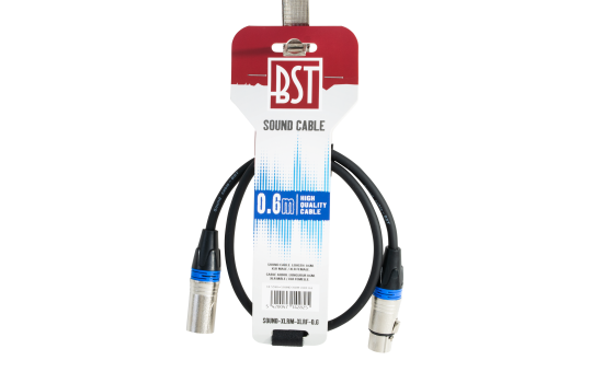 Hochwertiges Audiokabel BST ''SOUND-XLRM-XLRF-0.6'' 0,6m, XLR Stecker u. Buchse