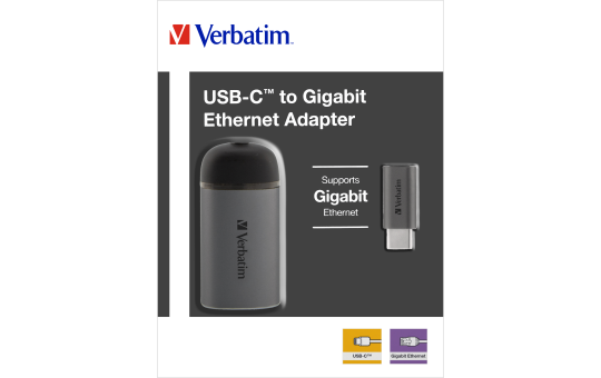 Adapter USB-C auf RJ45 Gigabit von Verbatim, 10cm Kabel, Aluminiumgehäuse