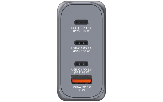 Ladeadapter Verbatim, Universal,GNC-100, GaN, 100W,grau,1x USB-A QC, 3x USB-C PD