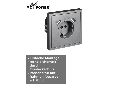 Schutzkontakt-Steckdose McPower ''Shallow'' 2x USB-A - 5V/2,1A