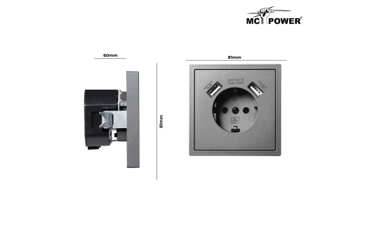 Schutzkontakt-Steckdose McPower ''Shallow'' 2x USB-A - 5V/2,1A