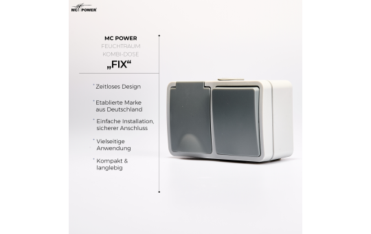 Feuchtraum Kombi-Dose McPower ''Fix'',Schalter+Steckdose,Steckanschluss, 250V~, AP