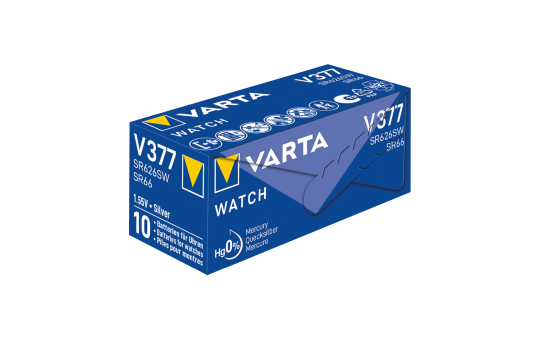 Knopfzelle Silberoxid - Uhrenbatterie, VARTA, ''377'', SR66, 1.55V, 10er-Pack