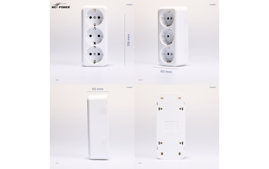 Schutzkontakt-Steckdose 3-fach McPower ''Finery'', 250V/16A, AP, Einsteckschutz, weiß